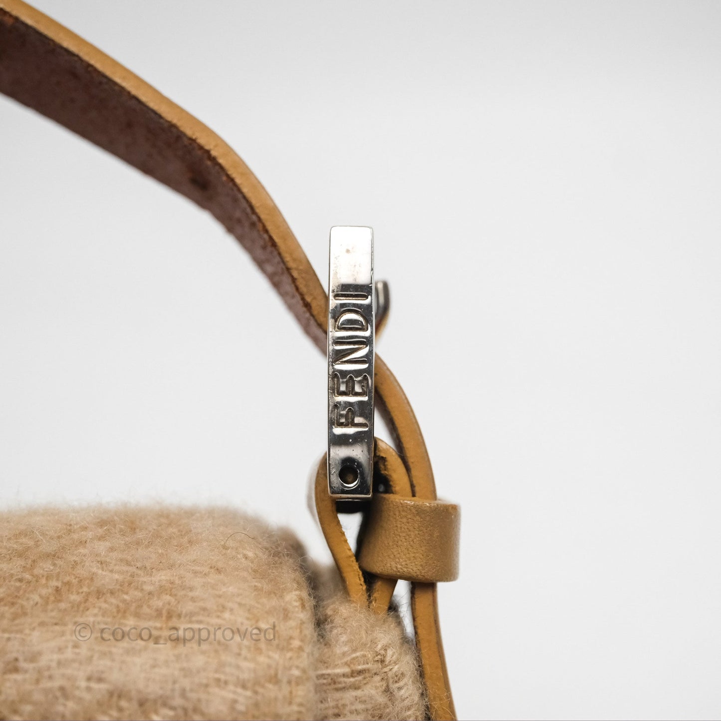 Fendi Vintage Baguette Shoulder Bag Wool Beige