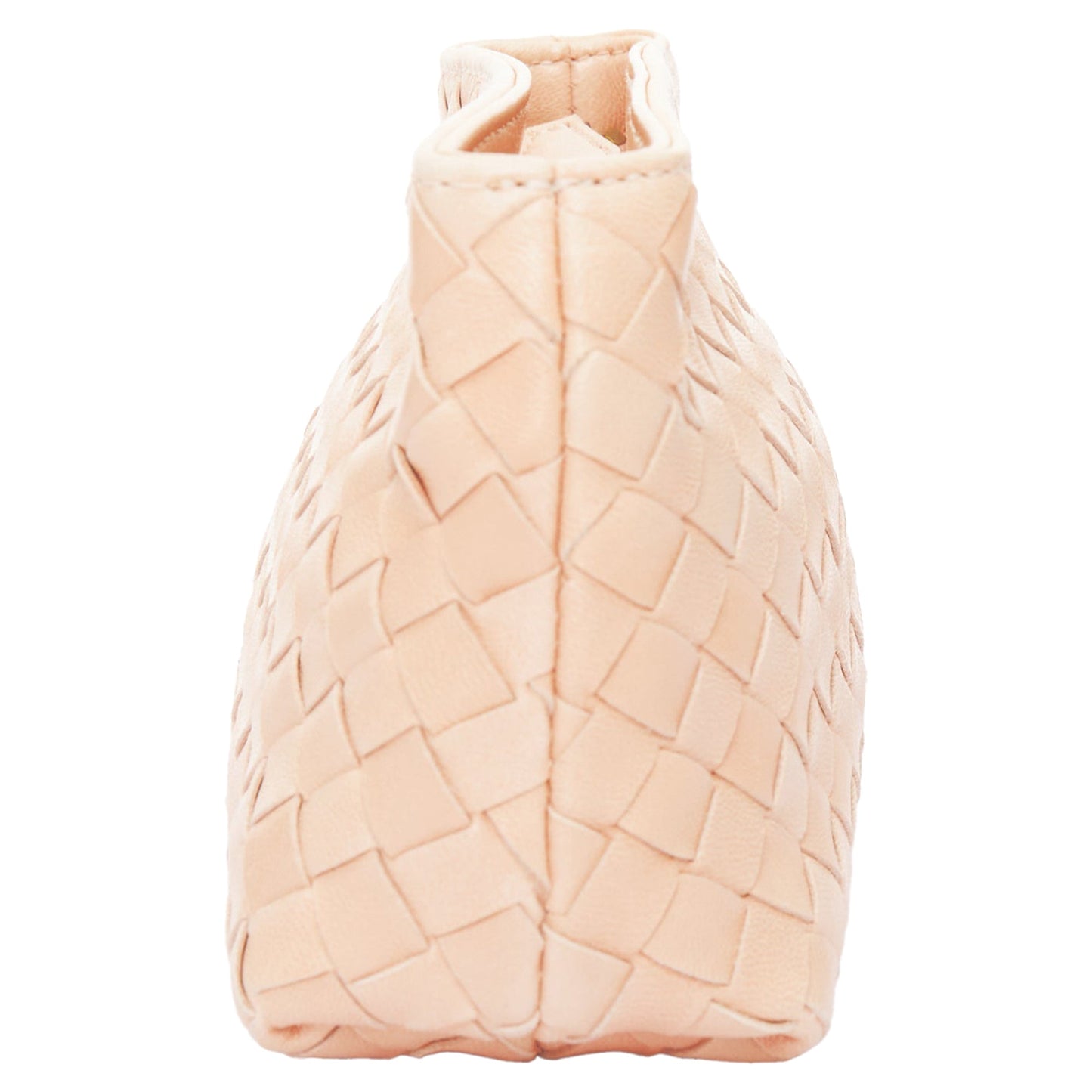 Luxury Bottega Veneta light nude intrecciato leather woven zip pouch