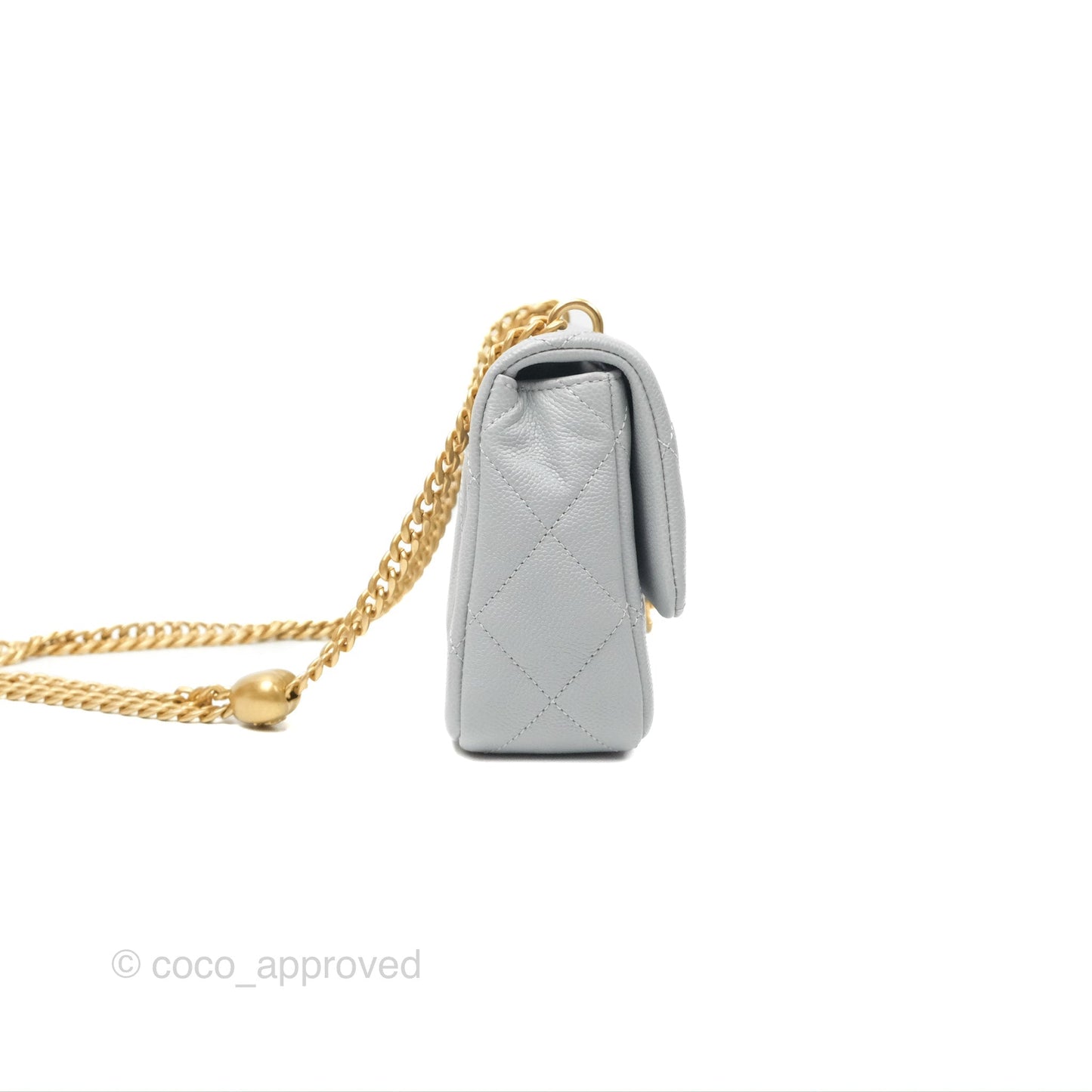 Chanel Mini Flap Bag Heart Adjustable Chain Grey Caviar Aged Gold Hardware
