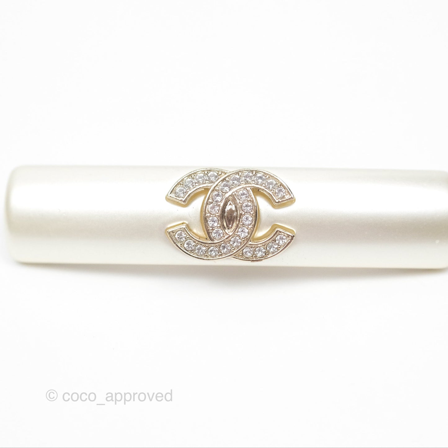 Chanel Crystal CC Pearl Hair Clip Gold Tone 21B