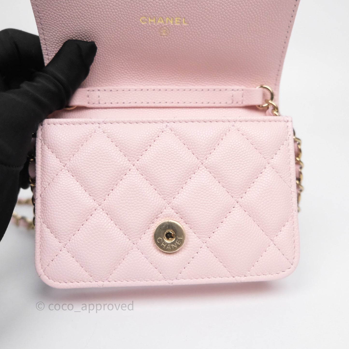 Chanel Mini Wallet With Chain Light Pink Caviar Gold Hardware