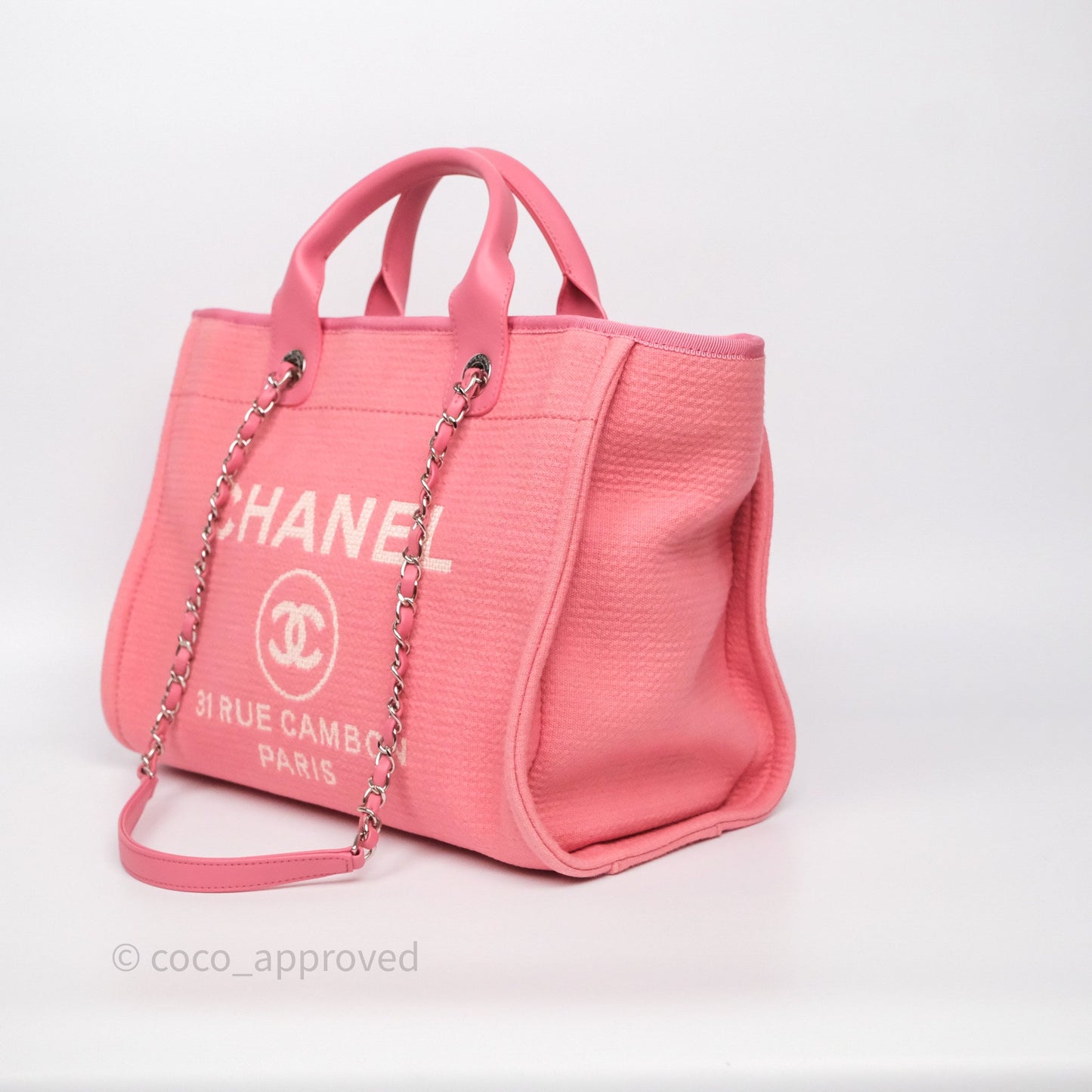 Chanel New Small Deauville Tote Pink Cotton Sliver Hardware