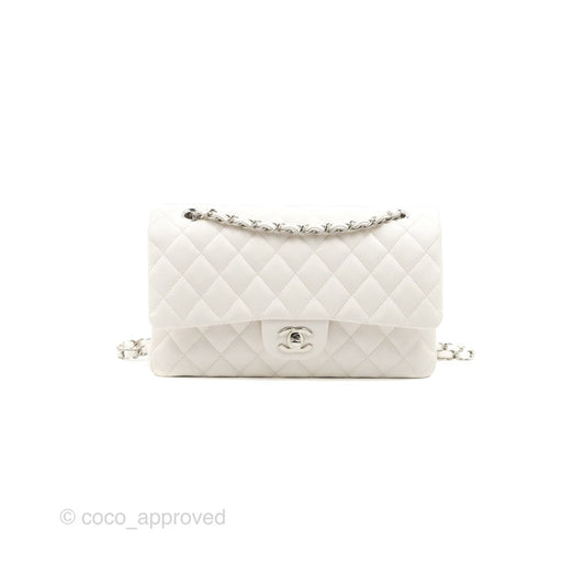 Chanel Classic M/L Medium Double Flap White Caviar Silver Hardware