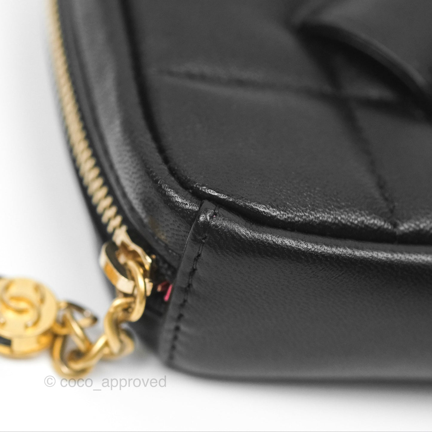 Chanel Diamond Belt Coin Purse Black Lambskin Aged Gold Hardware
