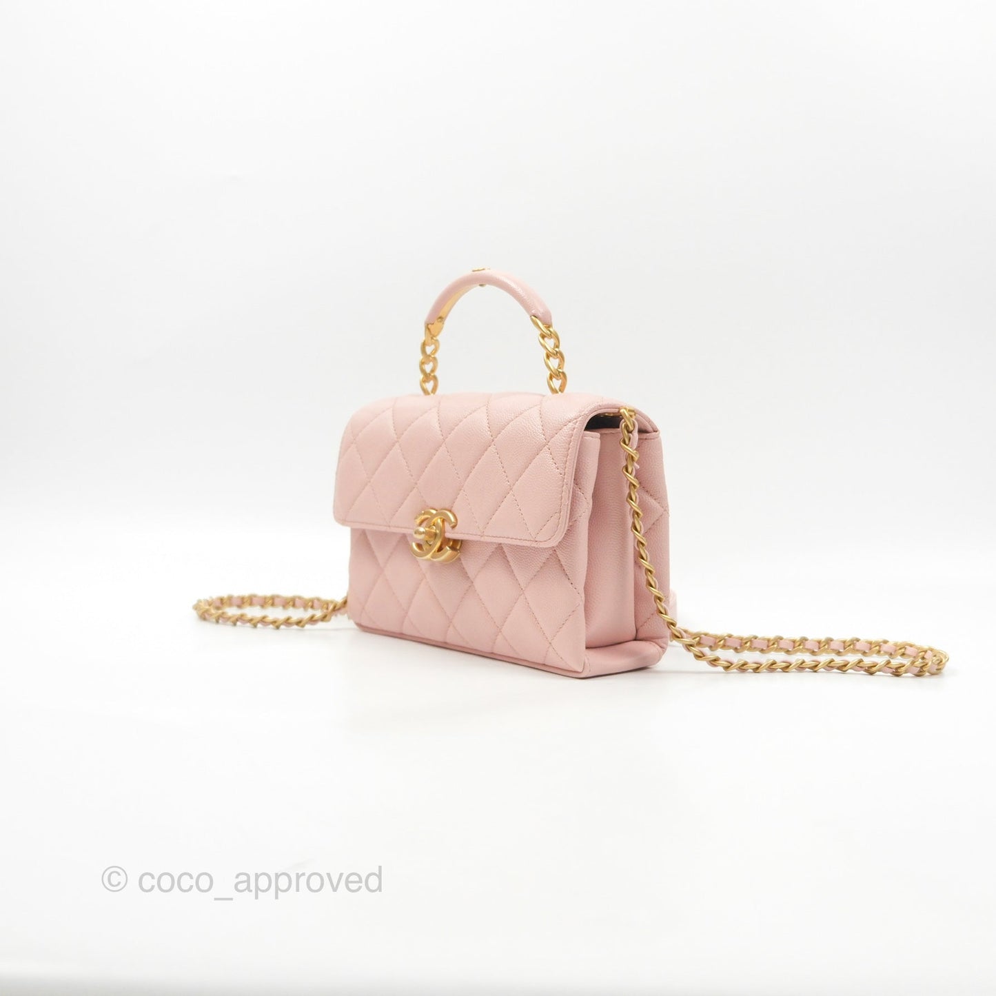 Chanel Carry Me Top Handle Flap Bag Pink Caviar Aged Gold Hardware 23S