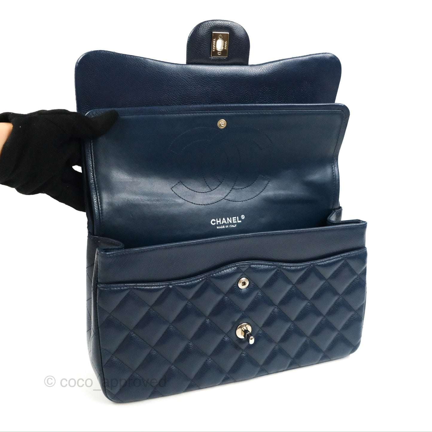 Chanel Jumbo Double Flap Navy Caviar Silver Hardware⁣⁣