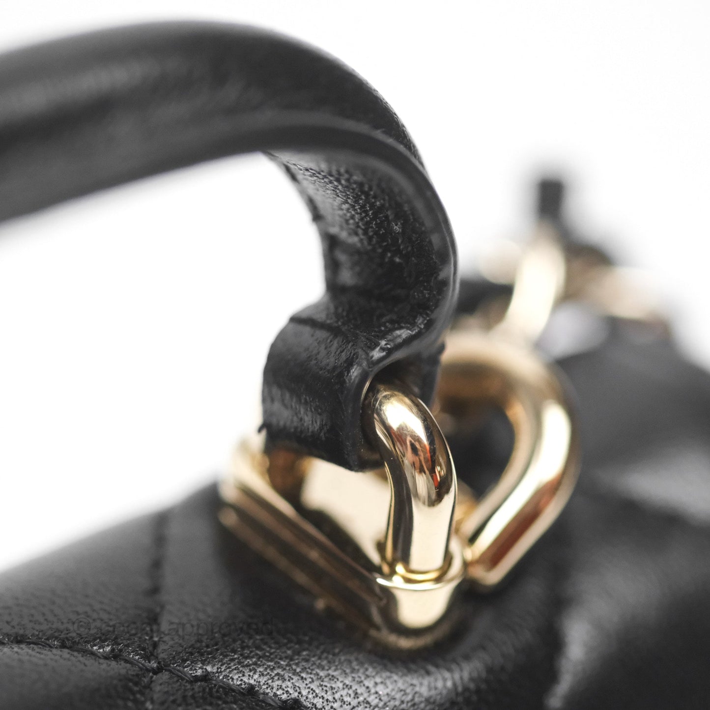Chanel Mini Handle Flap Coin Purse With Chain Black Lambskin Gold Hardware