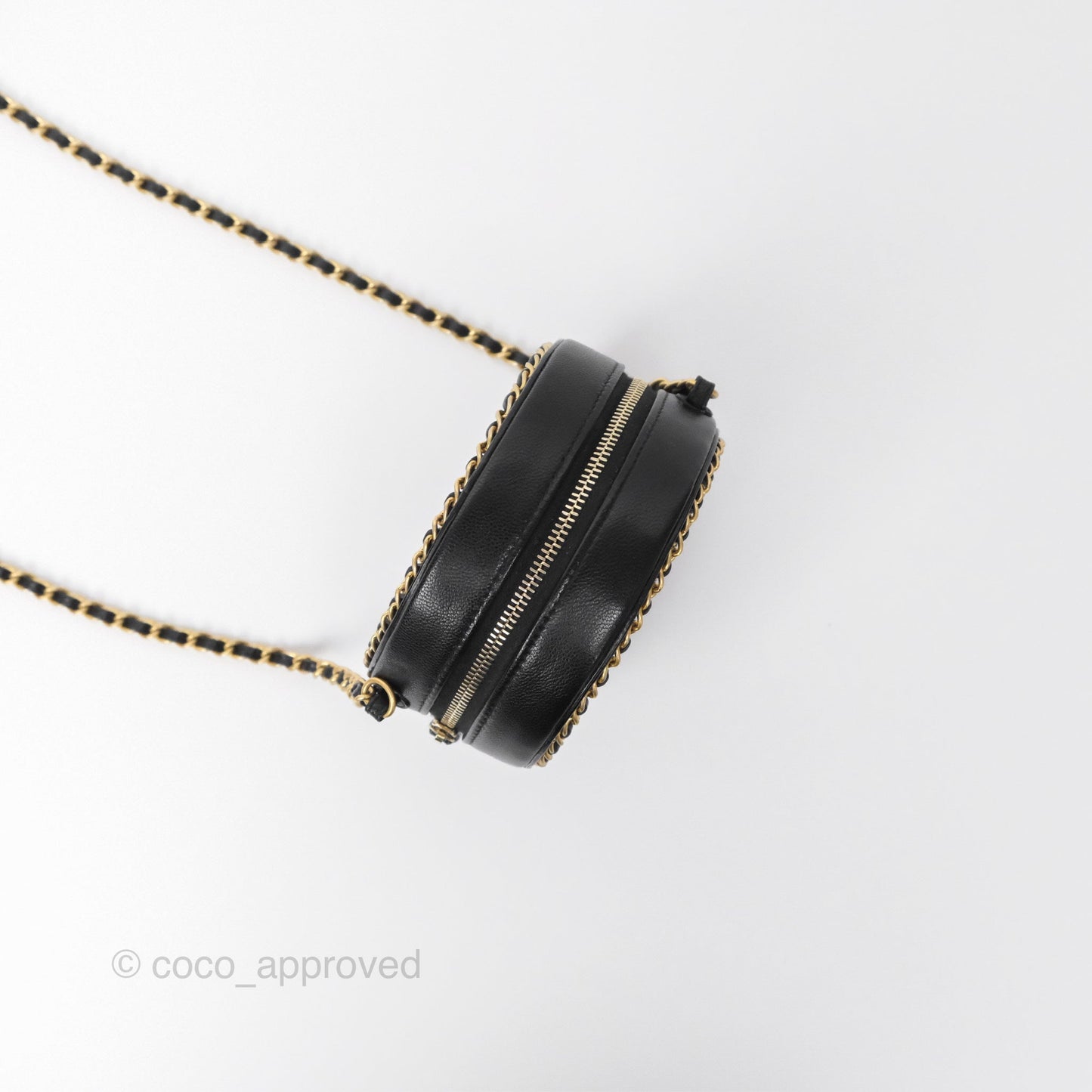 Chanel Chained Round Filigree Clutch With Chain Black Lambskin Gold Hardware