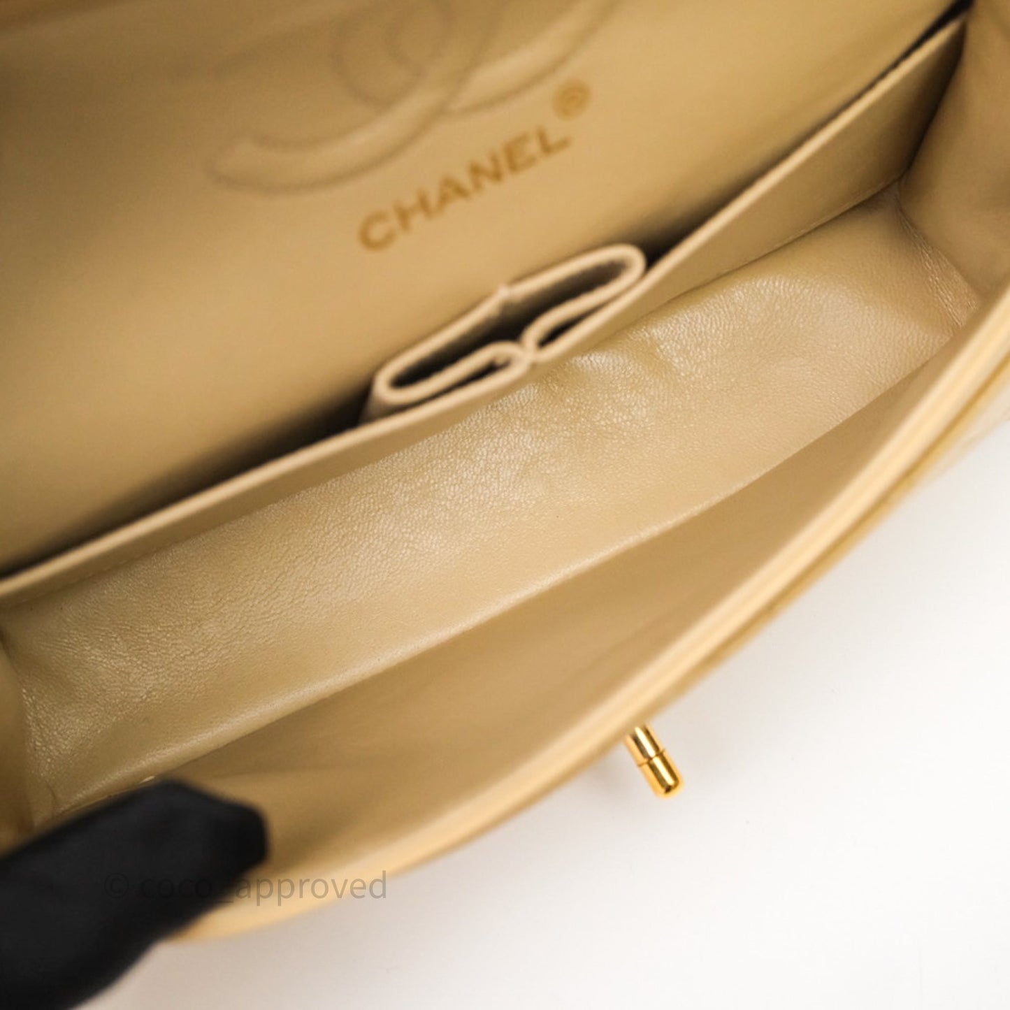 Chanel Vintage Small Classic Flap Beige Lambskin 24K Gold Hardware