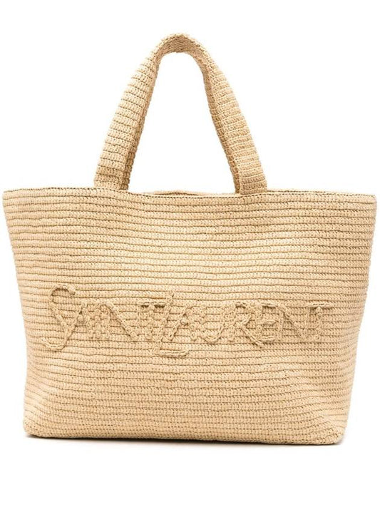 Luxury Saint Laurent Raffia Tote Bag Beige