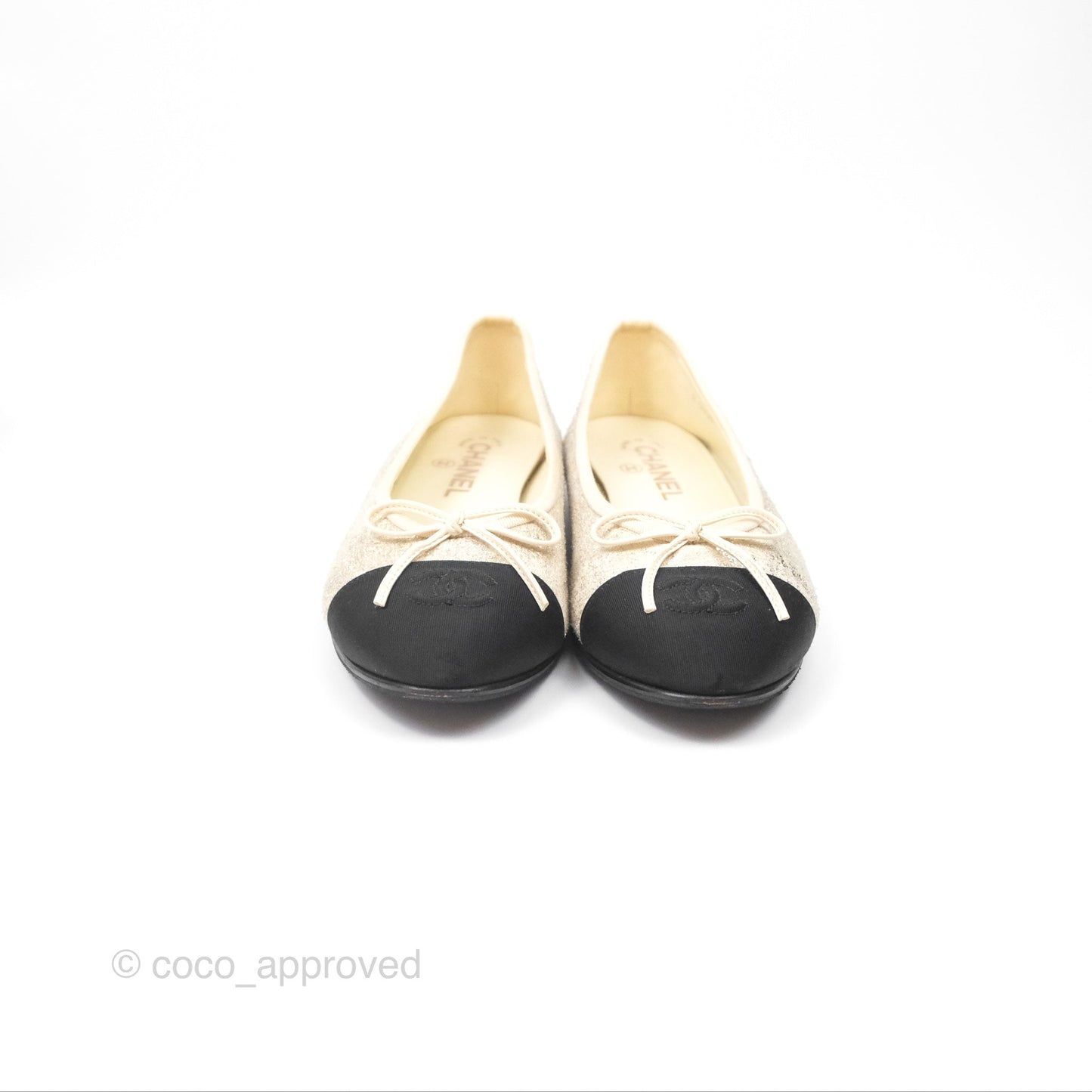 Chanel Ballerina Flats Glitter Ivory Black Size 39