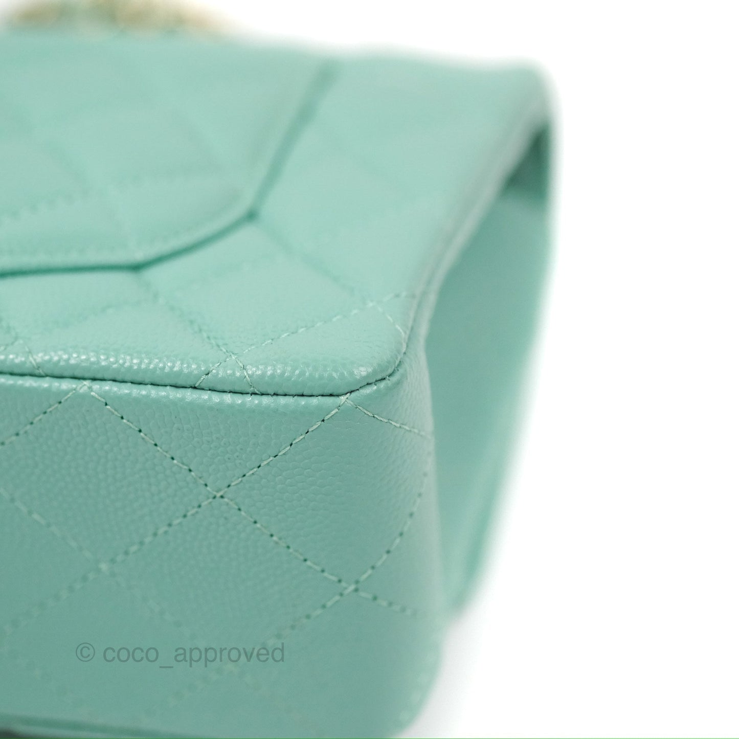 Chanel Small Classic Quilted Flap Tiffany Green Caviar Gold Hardware