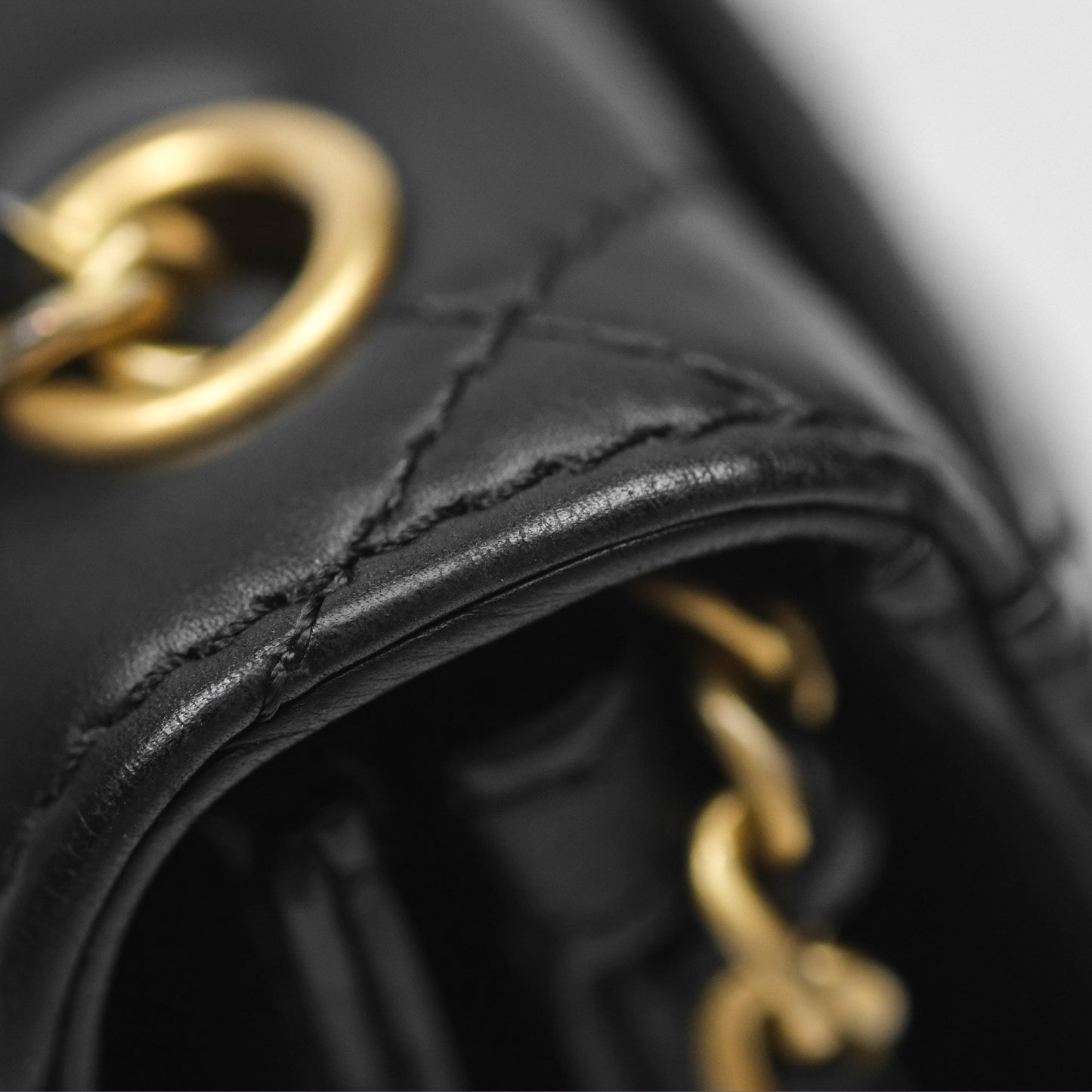 Chanel Quilted Side Chain Flap Bag Black Calfskin Aged Gold Hardware