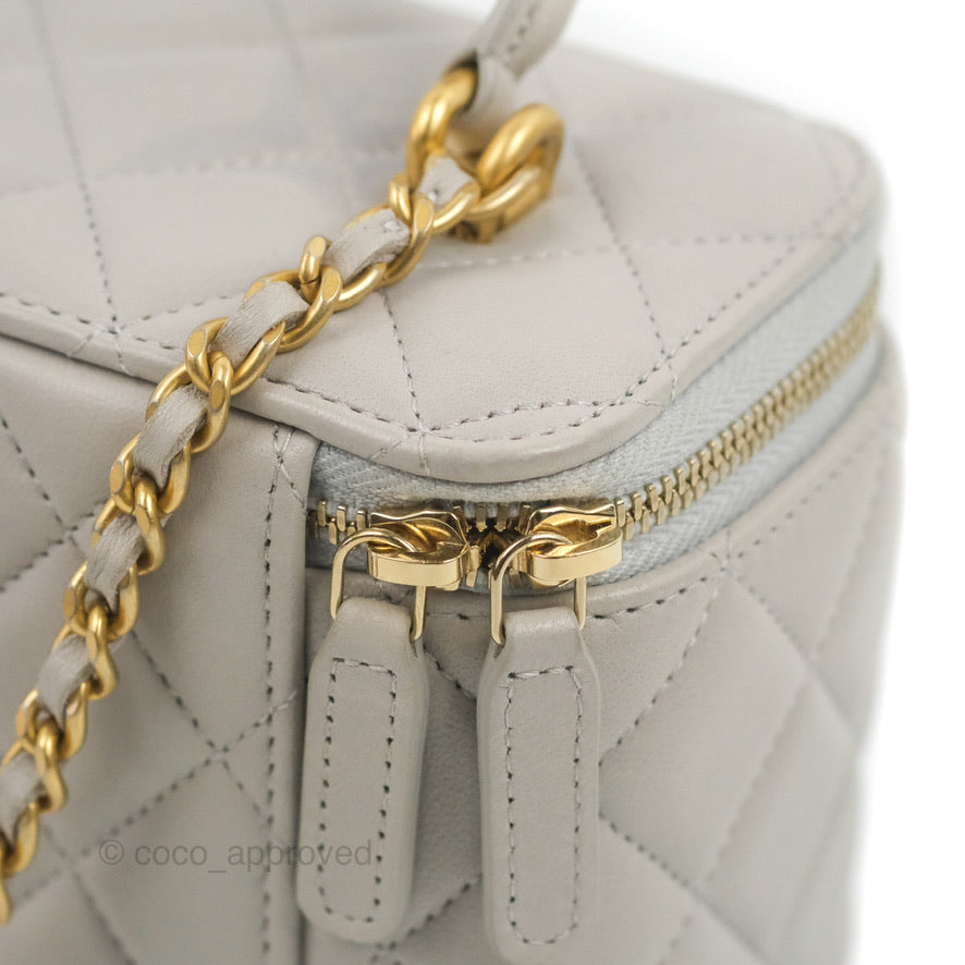 Chanel Vanity Rectangular Top Handle Grey Lambskin Gold Hardware