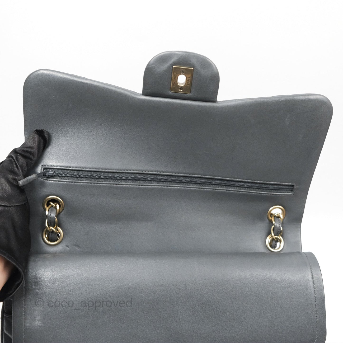 Chanel Jumbo Double Flap Dark Grey Lambskin Brushed Gold Hardware⁣⁣