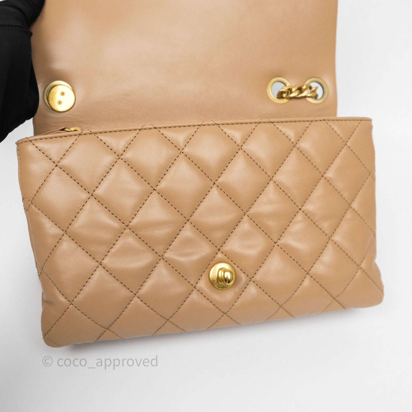 Chanel Medium All Slide Adjustable Chain Flap Bag Beige Lambskin Aged Gold Hardware