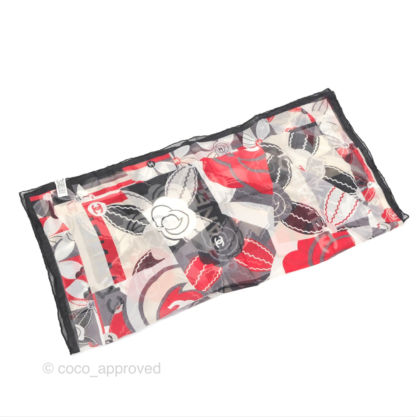Chanel CC Silk Square Scarf 90 Grey/Red/White