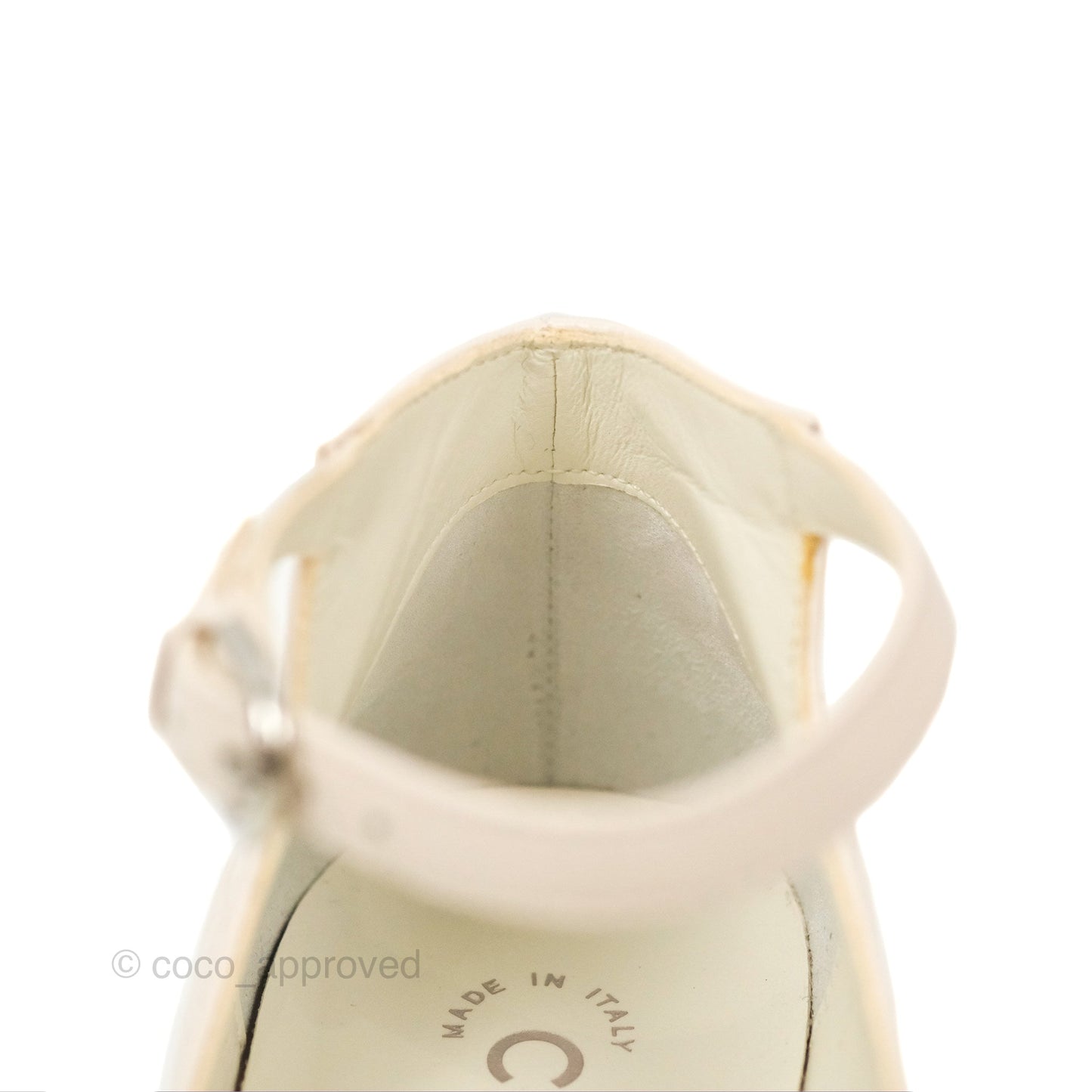 Chanel Mary Janes White Black Lambskin Shoes Size 37.5