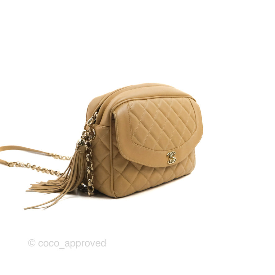 Chanel Calfskin Coco Vintage Camera Case Beige Gold Hardware