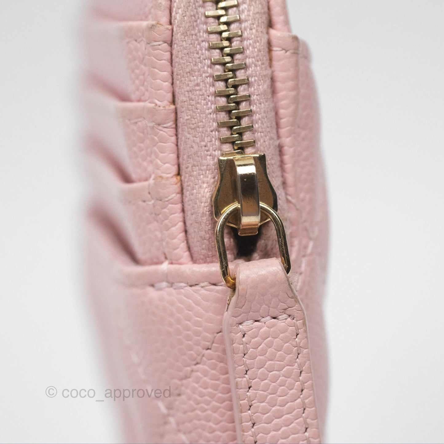 Chanel Quilted Classic Zip Card Holder Wallet Pink Caviar Gold Hardware