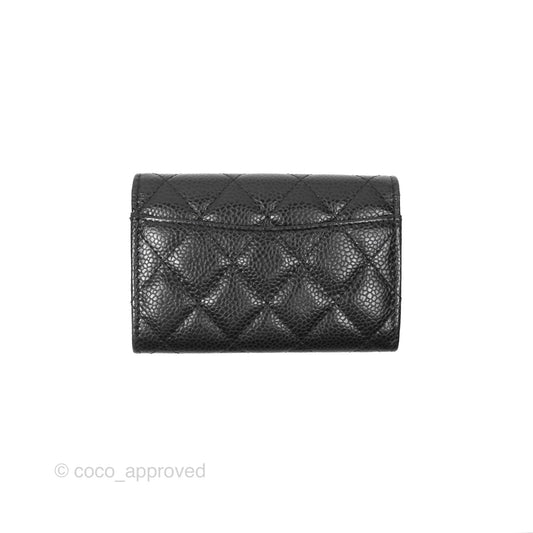 Chanel Quilted Flap Card Holder Caviar Black Gold Hardware