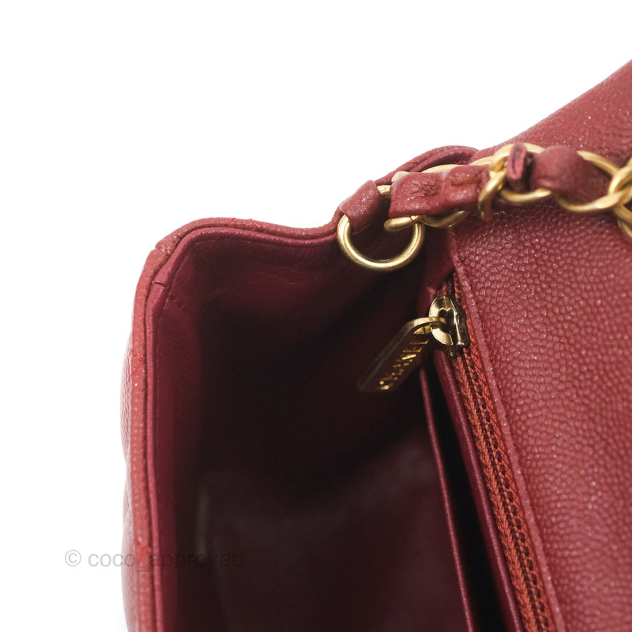 Chanel Classic Quilted Mini Rectangular Flap Iridescent Burgundy Caviar Aged Gold Hardware