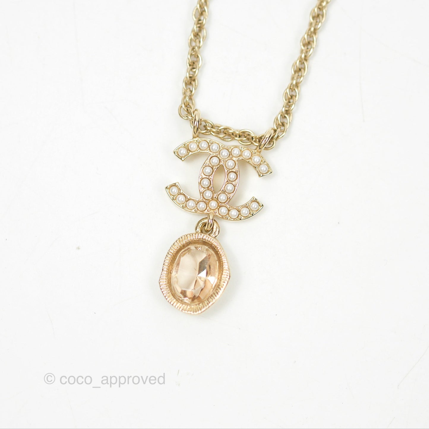 Chanel Crystal Pearl CC Drop Necklace Gold