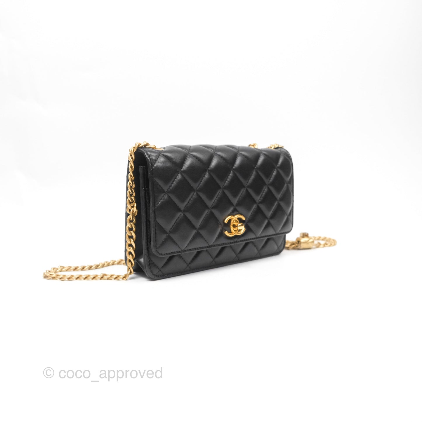 Chanel All Slide Wallet on Chain WOC Adjustable Chain Quilted Black Lambskin 22K