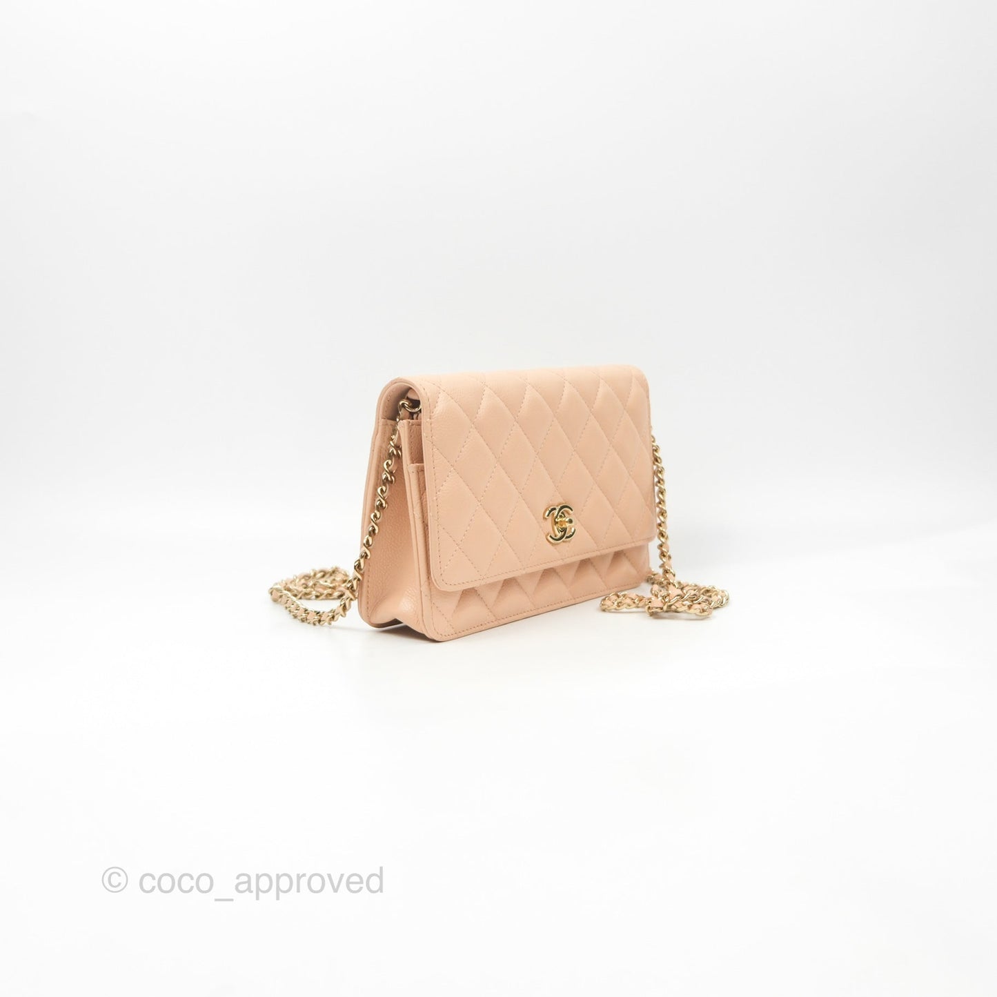 Chanel Quilted Bow Wallet On Chain WOC Light Beige Caviar Gold Hardware