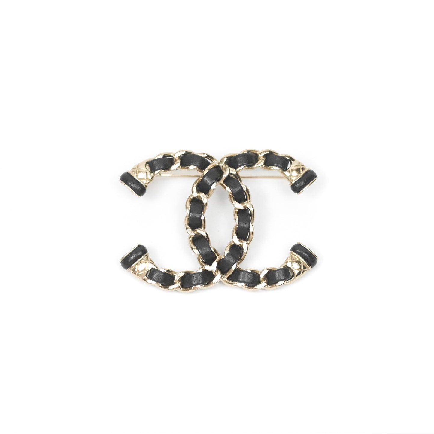 Chanel CC Black Lambskin Brooch in Gold Tone 21S