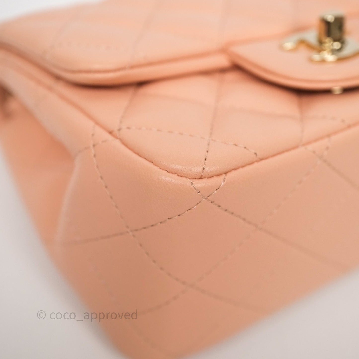 Chanel Mini Square Flap Quilted Orange Clair Lambskin Gold Hardware