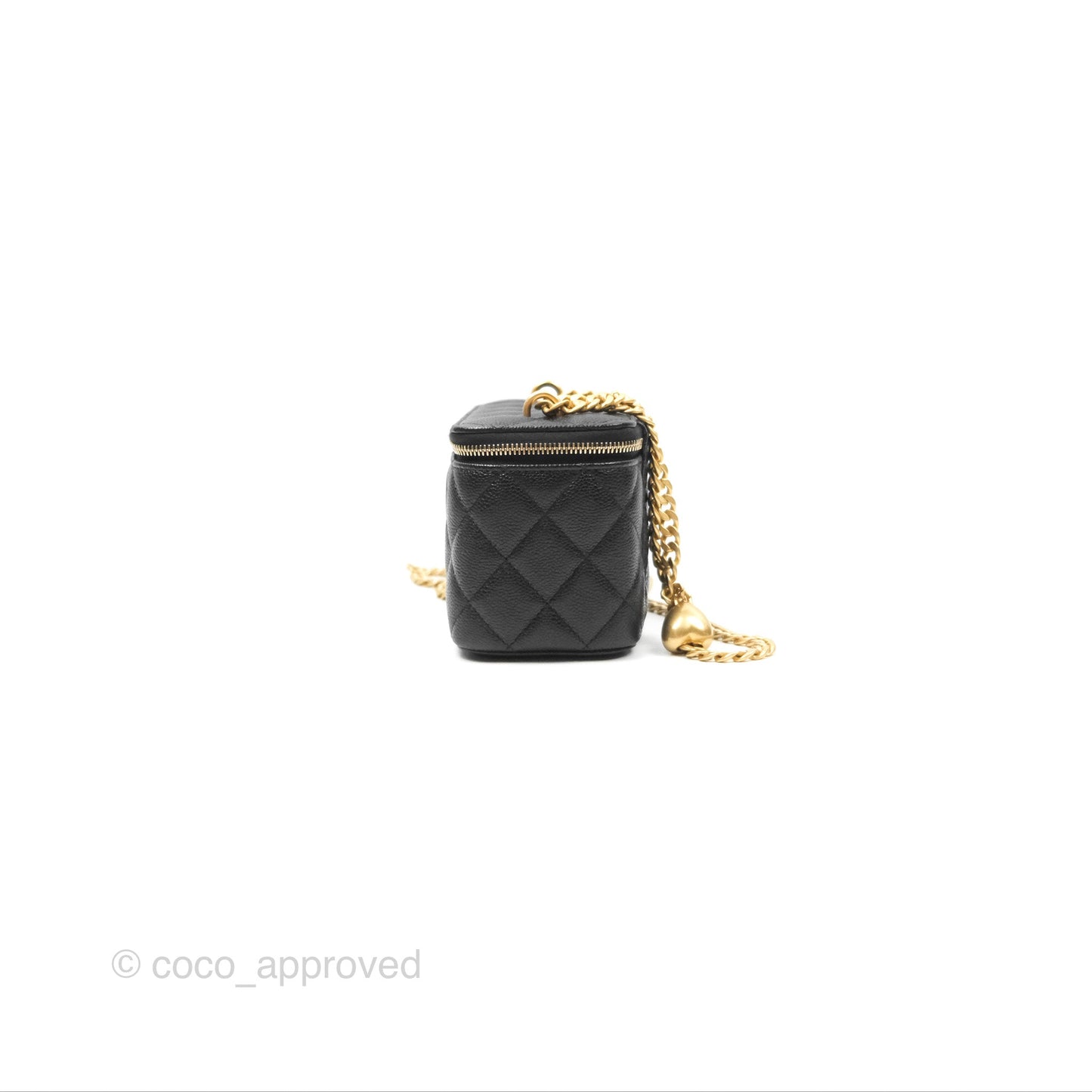 Chanel Vanity with Heart Adjustable Chain Black Caviar Aged Gold Hardware