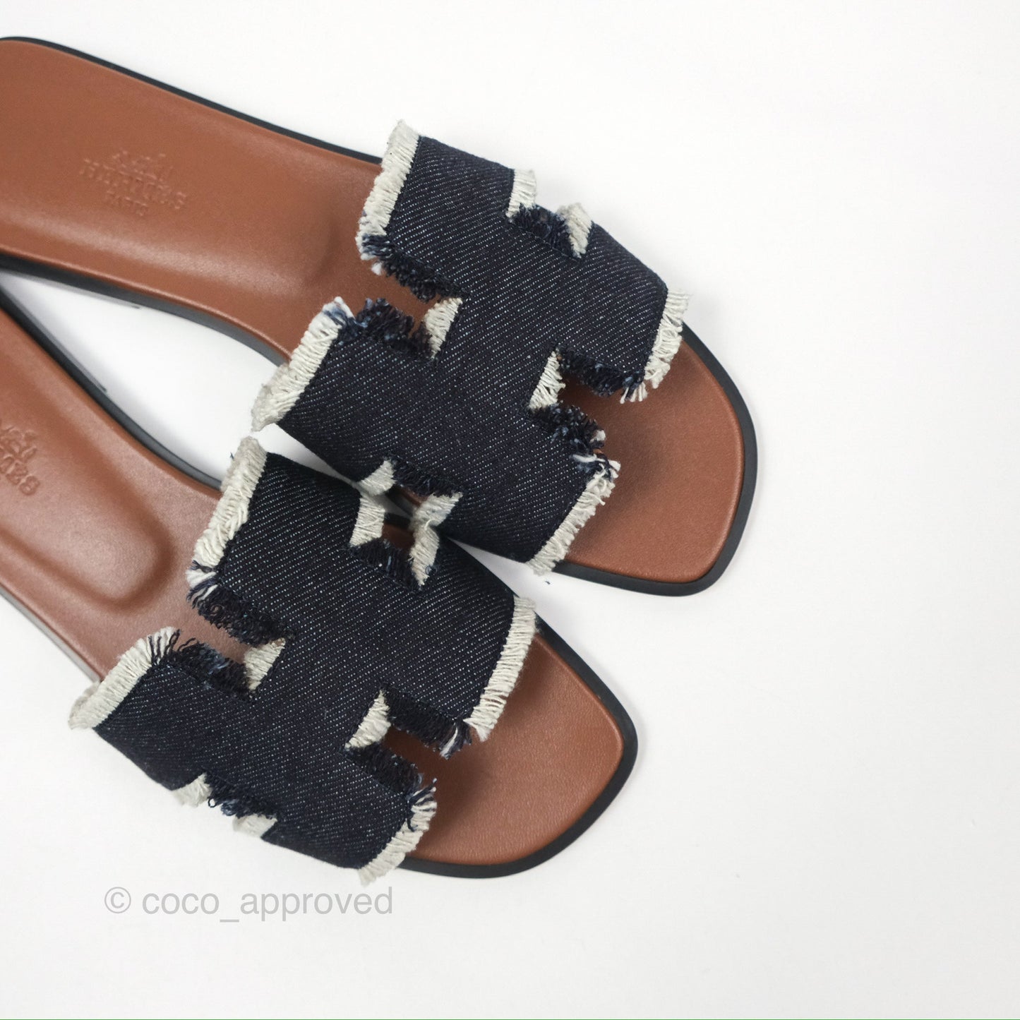 Hermès Oran Sandals in Black Denim Size 37