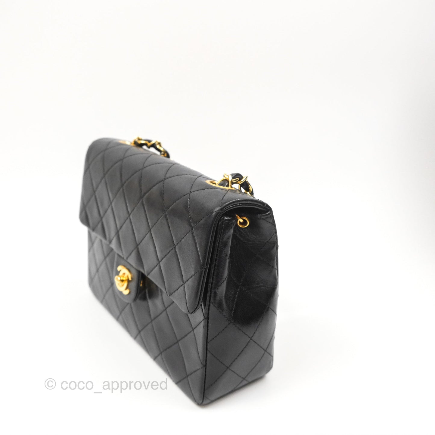 Chanel Vintage Square Flap Bag Black Lambskin 24K Gold Hardware