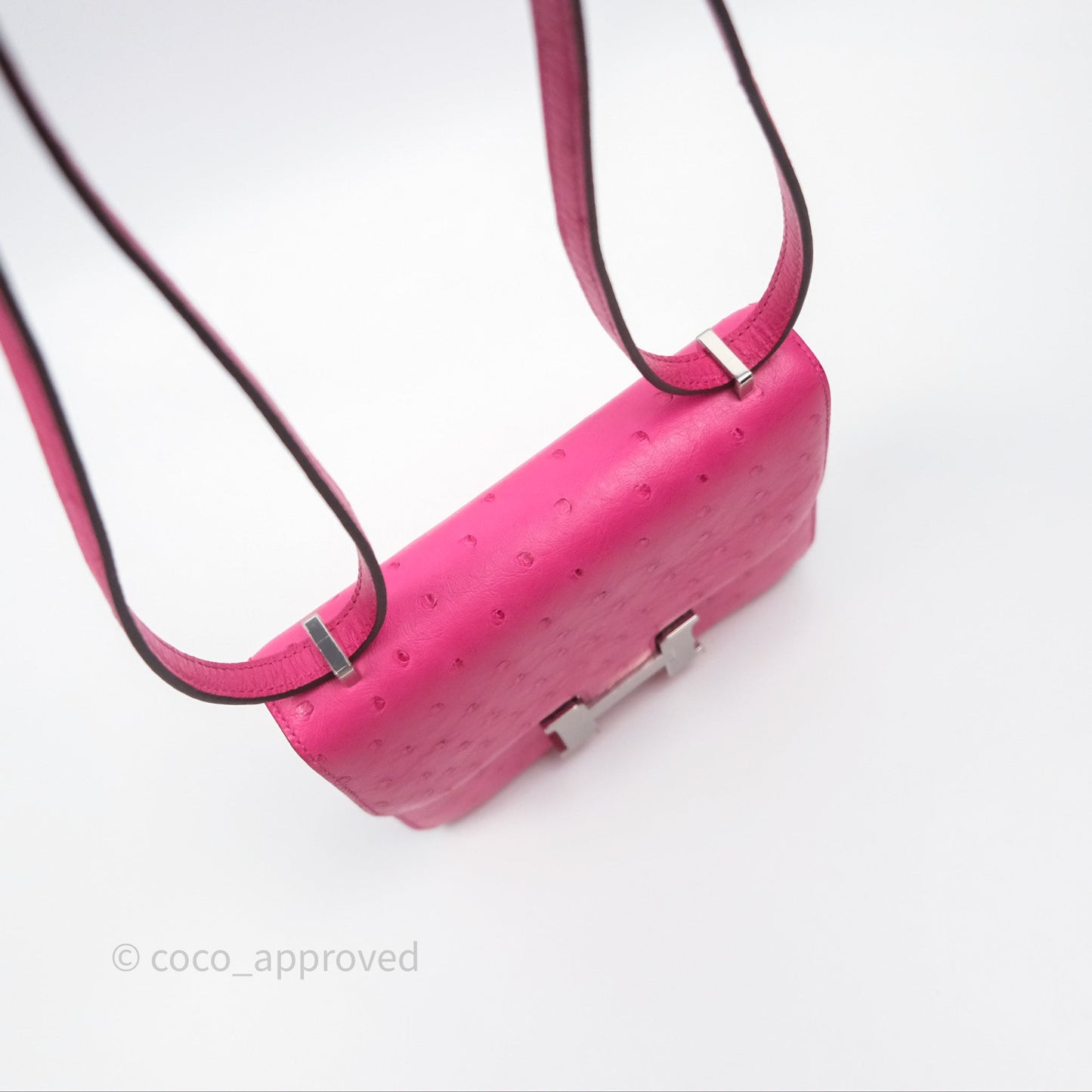 Hermès Constance Mini 18cm Rose Tyrien E5 Ostrich Palladium Hardware