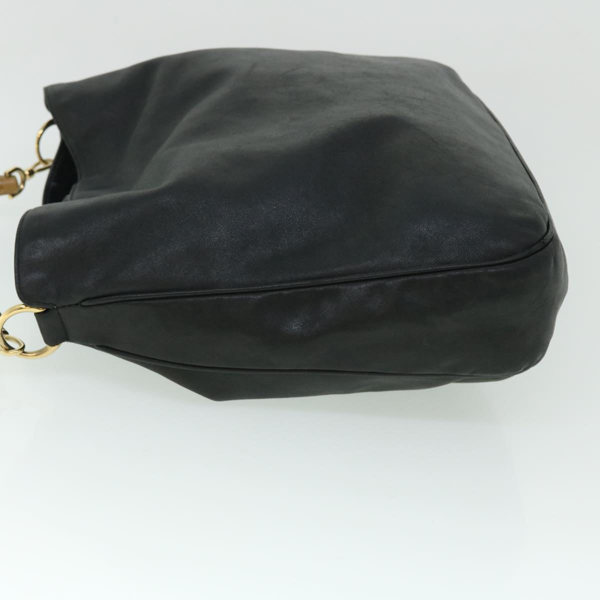 Luxury Gucci Bamboo Shoulder Bag Leather 2way Black  52913