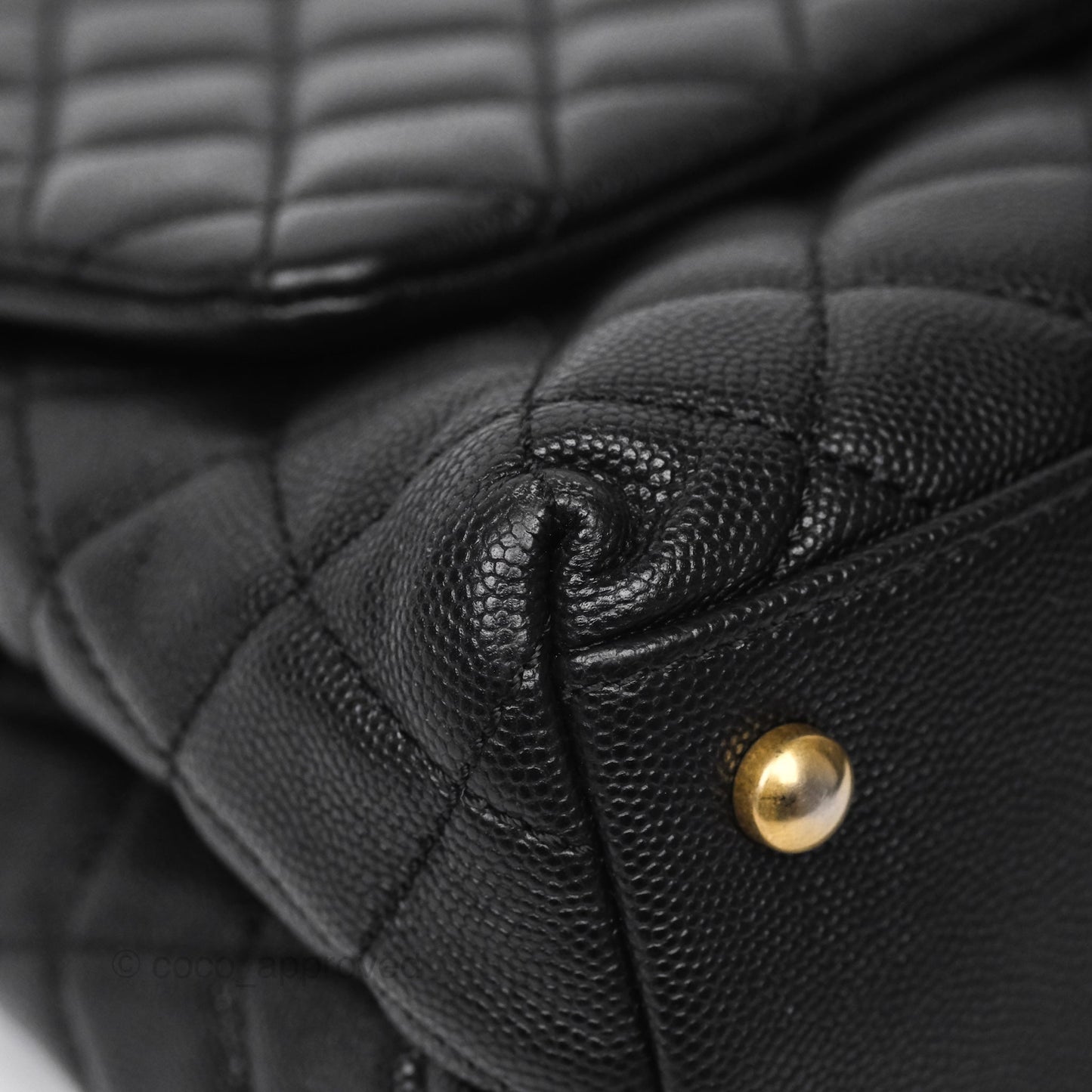 Chanel Medium Coco Handle Quilted Black Caviar Aged Gold Hardware