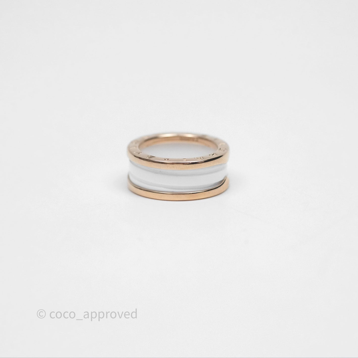 Bvlgari B.Zero1 Two-Band Ring White Ceramic Spiral 18K Rose Gold Size 51