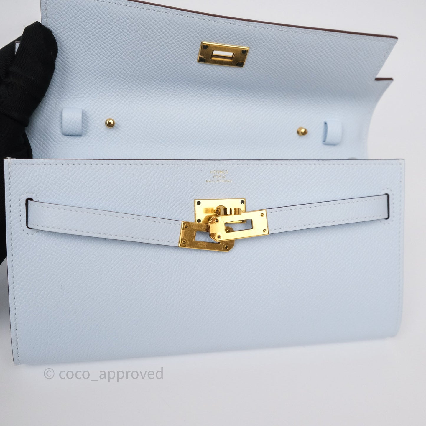 Hermès Kelly To Go Wallet Bleu Brume T0 Epsom Gold Hardware