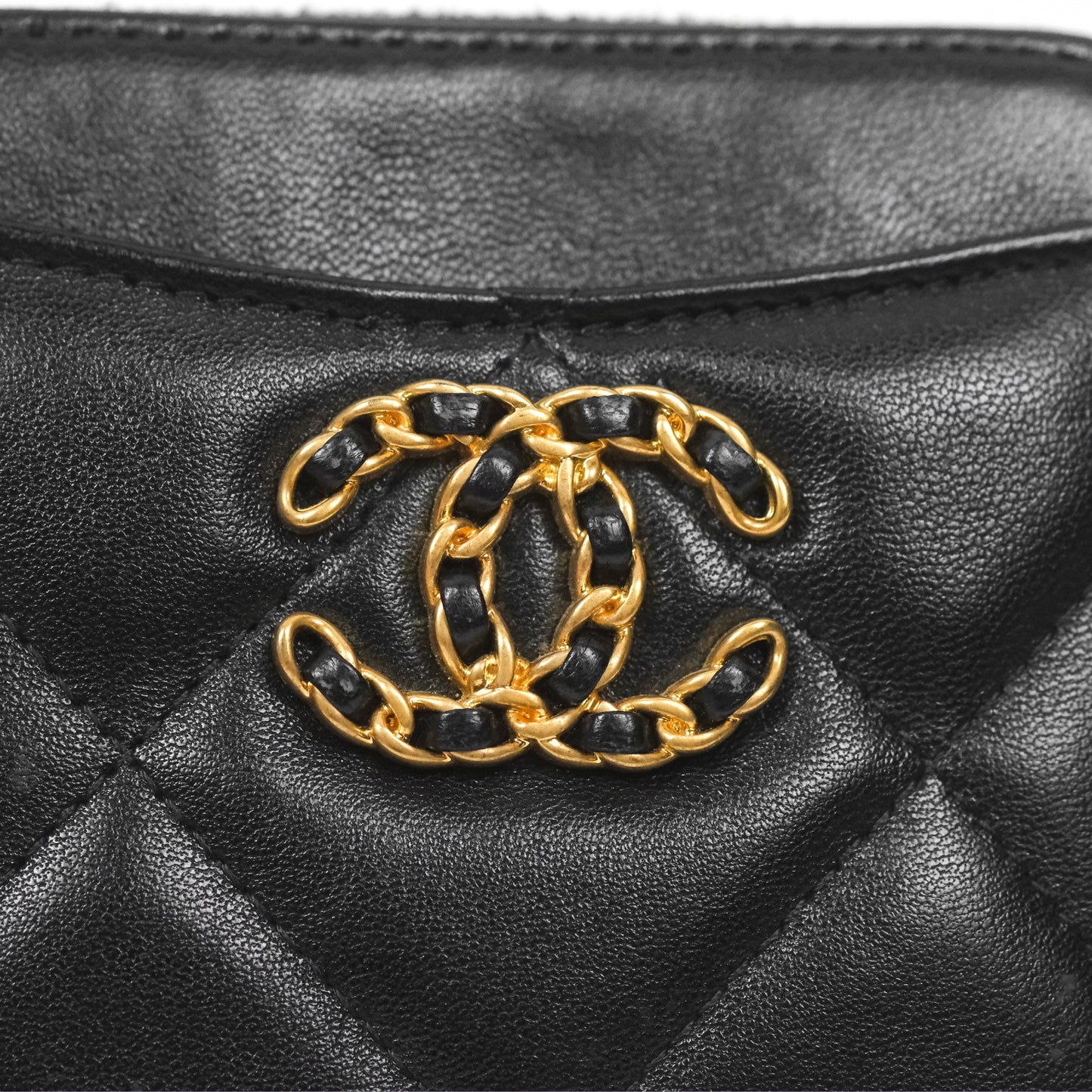 Chanel Quilted Chanel 19 Zip Card Holder Wallet Black Lambskin