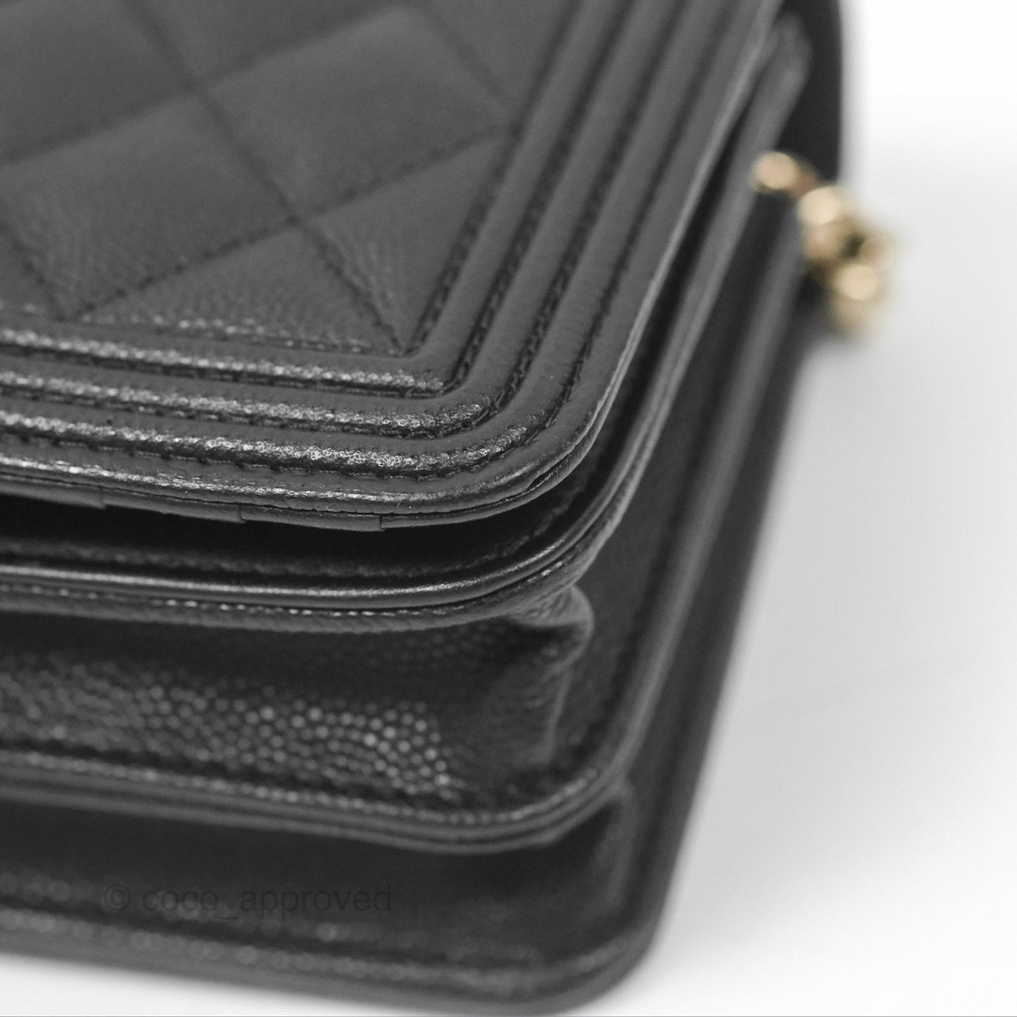 Chanel Mini Boy Quilted Wallet on Chain WOC Black Caviar Gold Hardware