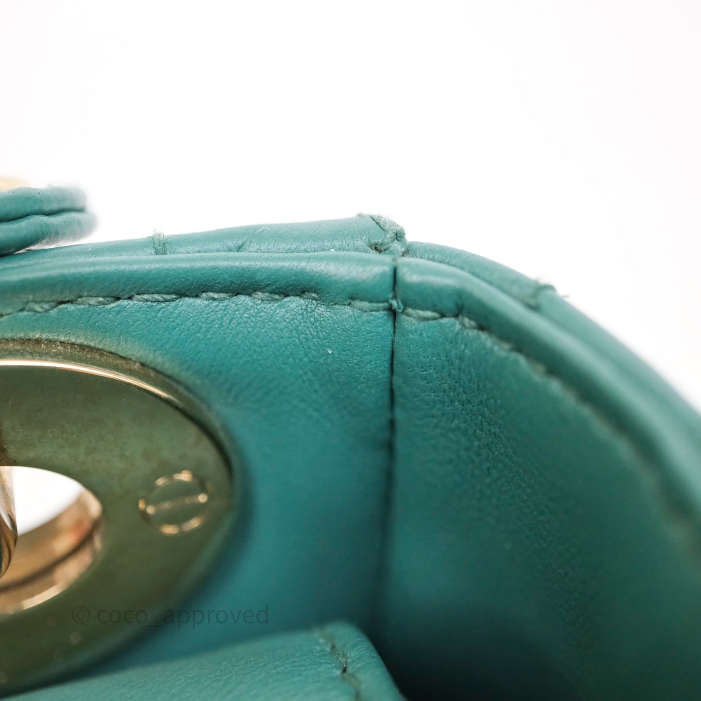 Christian Dior Mini Lady Dior Cannage Green Lambskin Gold Hardware