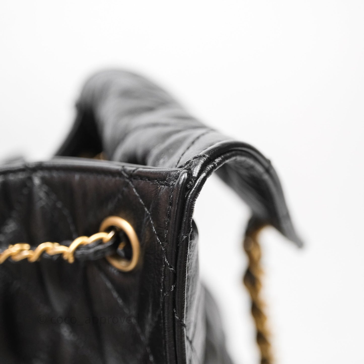 Chanel 25 Medium Black Crumpled Calfskin Aged Gold Hardware