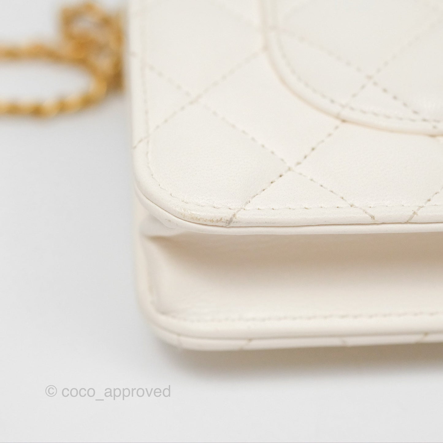 Chanel Quilted Wallet on Chain WOC Coco Heart Chain White Lambskin Aged Gold Hardware 22K