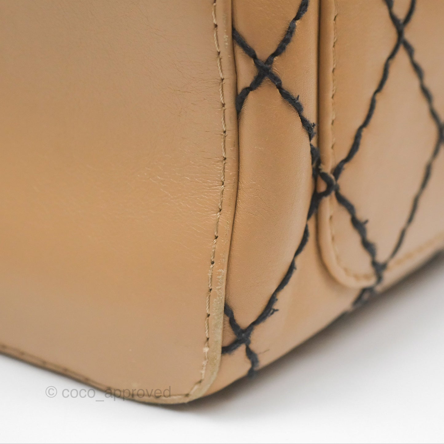 Chanel Contrast Stitch Surpique Bowler Bag Beige Calfskin Matte Black Hardware