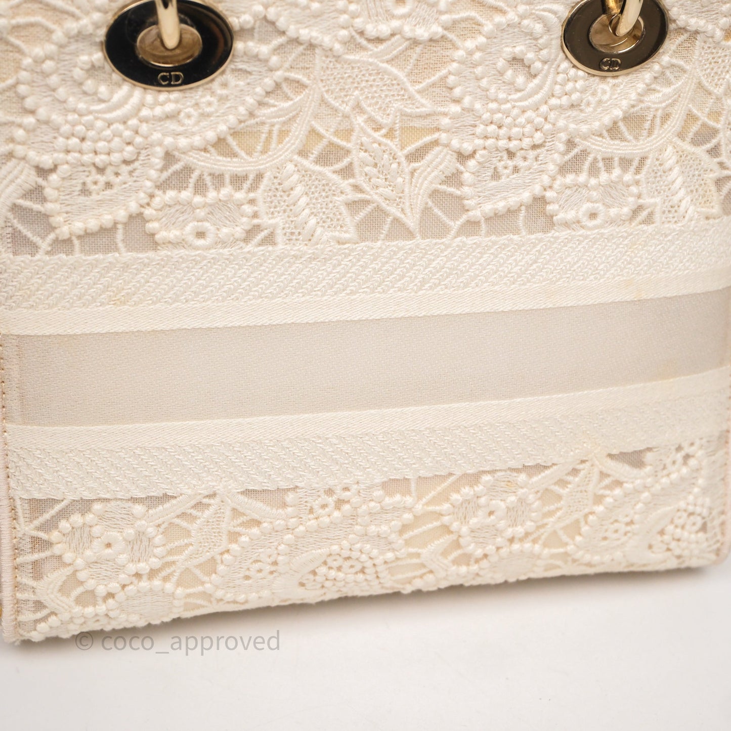 Christian Dior Lace Medium Lady Dior Ivory White Gold Hardware