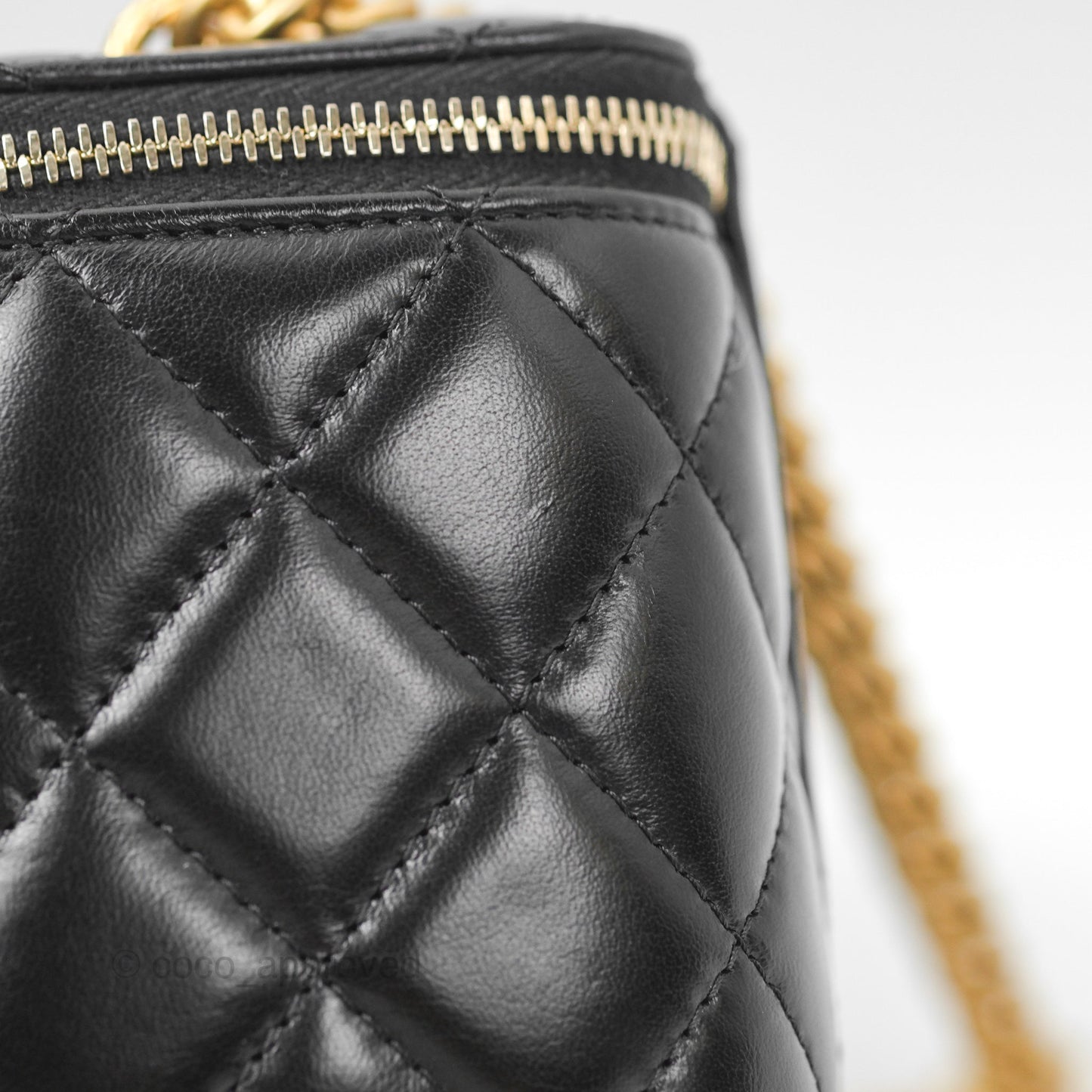 Chanel Vanity with Adjustable Chain Black Lambskin Aged Gold Hardware