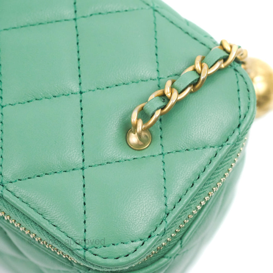 Chanel Vanity with Pearl Crush Chain Green Lambskin Aged Gold Hardware
