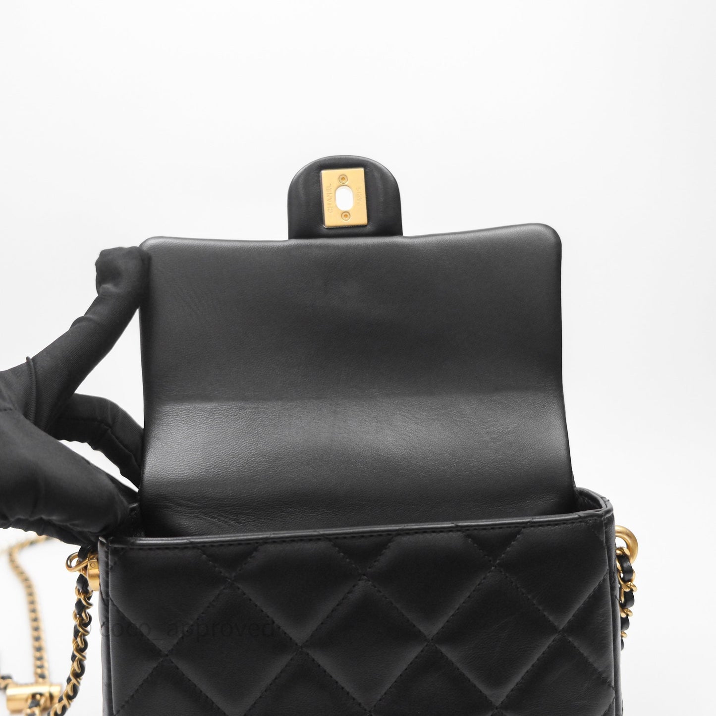 Chanel My Perfect Mini With Pearl Quilted Black Lambskin Gold Hardware