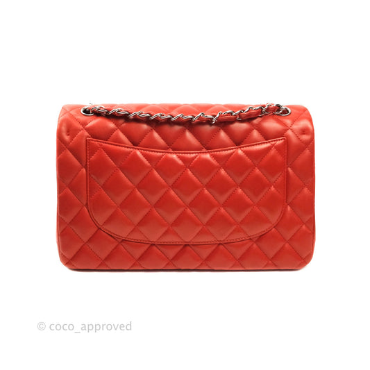 Chanel Jumbo Double Flap Red Lambskin Silver Hardware⁣⁣